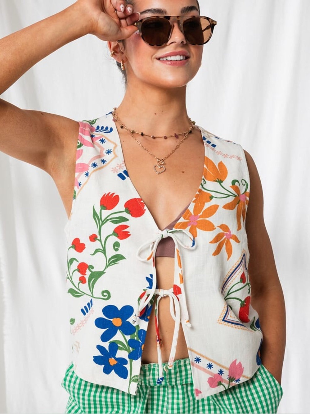 Linen Blend Post Card Floral Vest